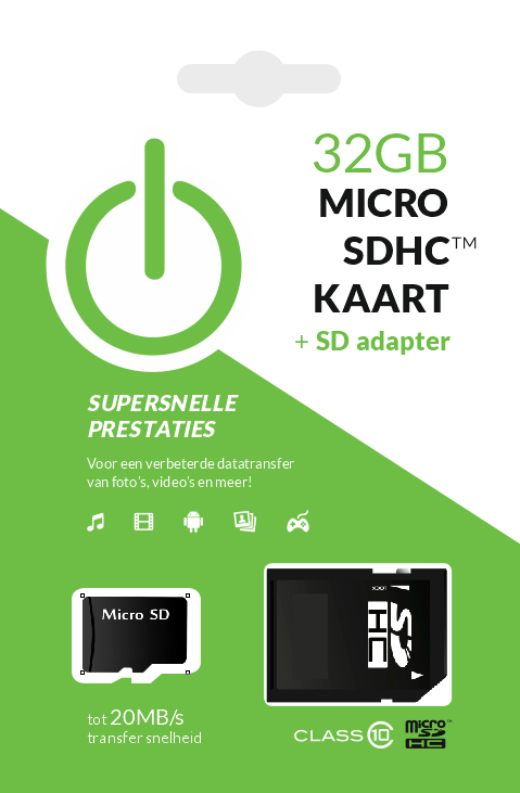 32GB MicroSDHC Kaart — Class 10 UHS-I (     ✅ Op voorraad )