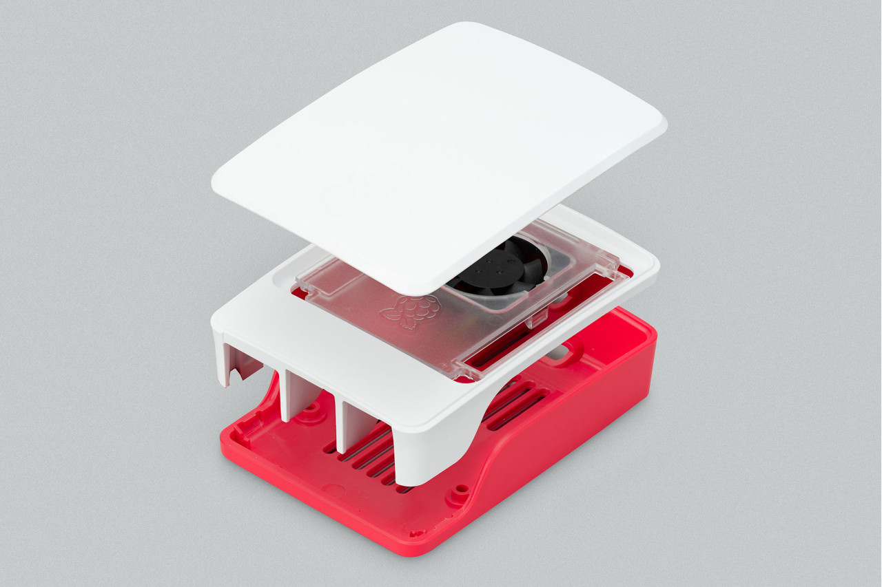 Originele Raspberry Pi 5 Behuizing - Rood/Wit inclusief ventilator (koeling) (     ✅ Op voorraad )