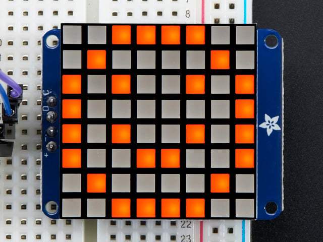 Small 1.2" 8x8 Ultra Bright Square Amber LED Matrix + Backpack