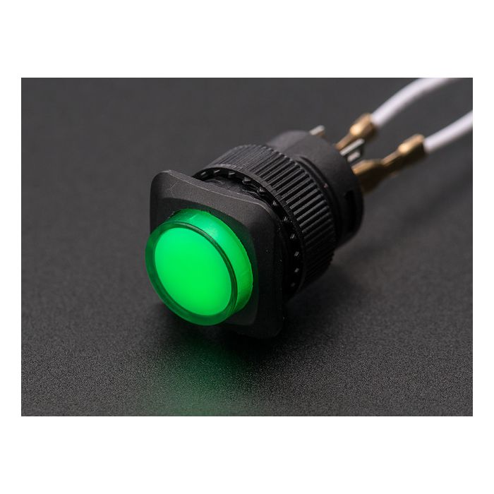 16mm Illuminated Pushbutton - Green Latching On/Off Switch