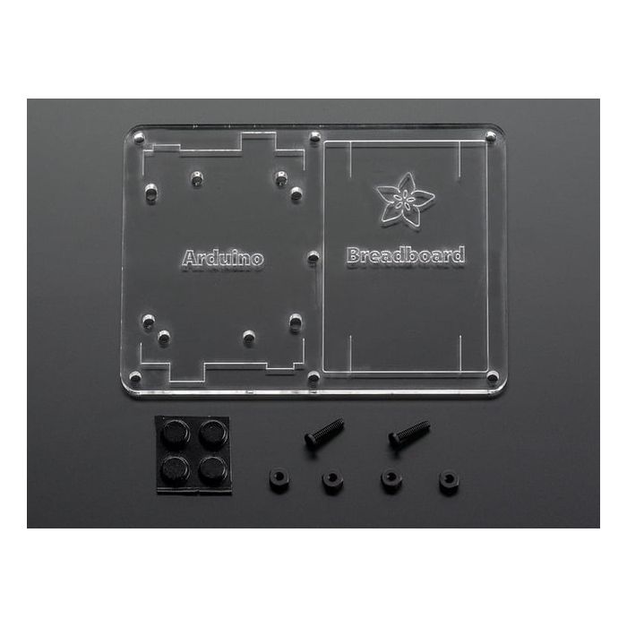 Plastic mounting plate for breadboard and Arduino - rubber feet!