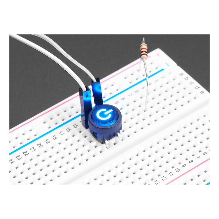 Mini Illuminated Momentary Pushbutton - Blue Power Symbol