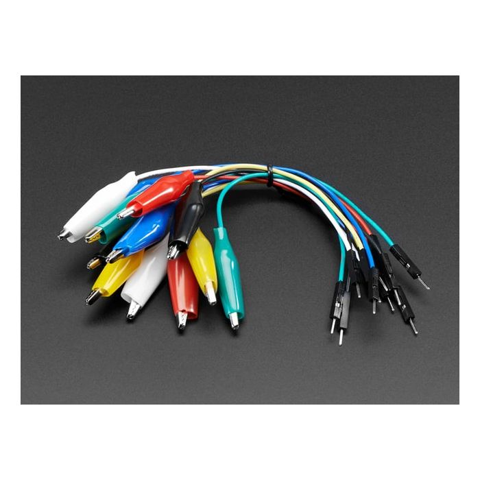 Small Alligator Clip to Male Jumper Wire Bundle - 12 Pieces