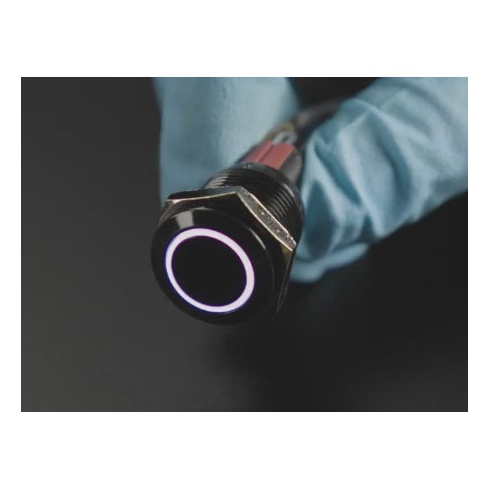 Rugged Metal Pushbutton with Black Finish - 16mm 6V RGB Latching