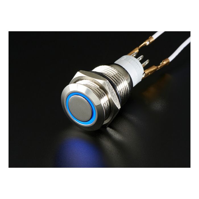 Rugged Metal Pushbutton with Blue LED Ring