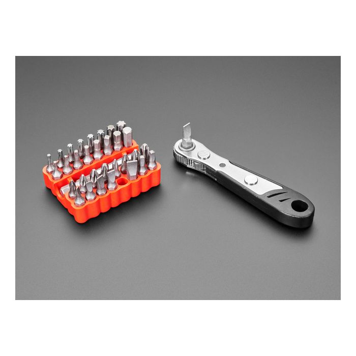 Right Angle Ratchet Screwdriver and 33 Piece Tool Bit Set