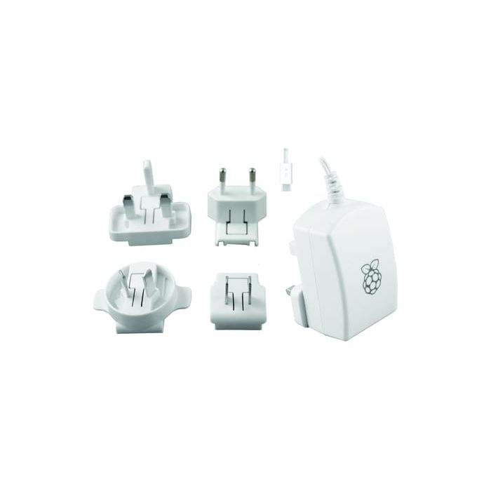 Originele Raspberry Pi 2.5A voeding met 4 verwisselbare pluggen voor de 3B WIT