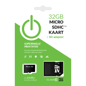 32GB MicroSDHC Kaart — Class 10 UHS-I