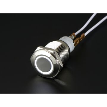 Metalen On/Off Schakelaar met Witte LED Ring - 16mm Wit On/Off
