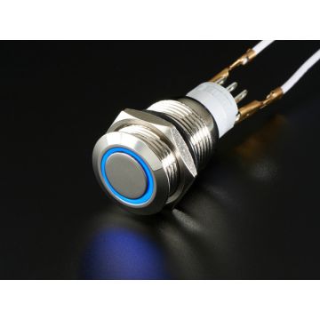 Rugged Metal Pushbutton with Blue LED Ring