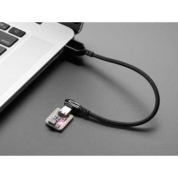 Black Woven Right Angle USB C to  USB A Cable - 0.2m long
