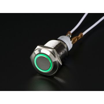 Rugged Metal Pushbutton with Green LED Ring