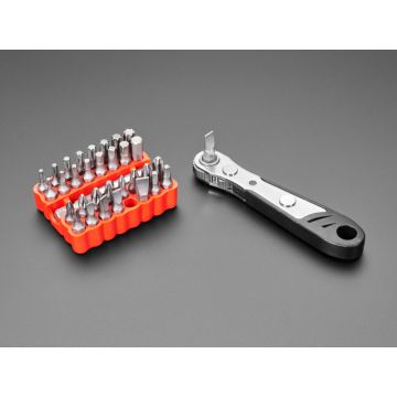 Right Angle Ratchet Screwdriver and 33 Piece Tool Bit Set