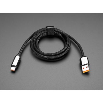 Black Woven USB A to USB C Cable with 66W Watt Display - 1 meter