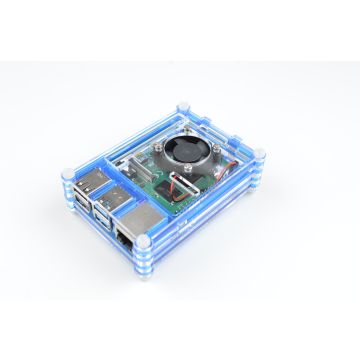 Gelaagde Raspberry Pi 4 Behuizing inclusief Ventilator - Blauw / Transparant