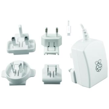 Originele Raspberry Pi 2.5A voeding met 4 verwisselbare pluggen voor de 3B WIT