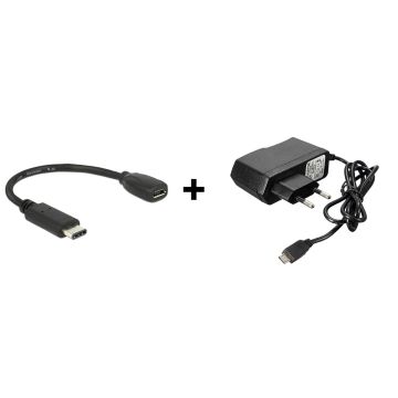 Micro USB naar USB-C Converter + 2A Micro USB Voedingsadapter