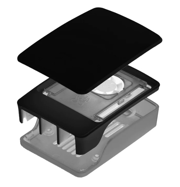 Originele Raspberry Pi 5 Behuizing - Zwart/Grijs inclusief ventilator (koeling) (     ✅ Op voorraad )