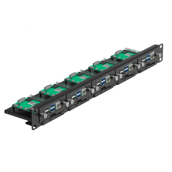 UCTRONICS 19″ 1U Rackmount – Behuizing voor 5 × Raspberry Pi (4B/5) en 5 × 2,5″ SSD’s